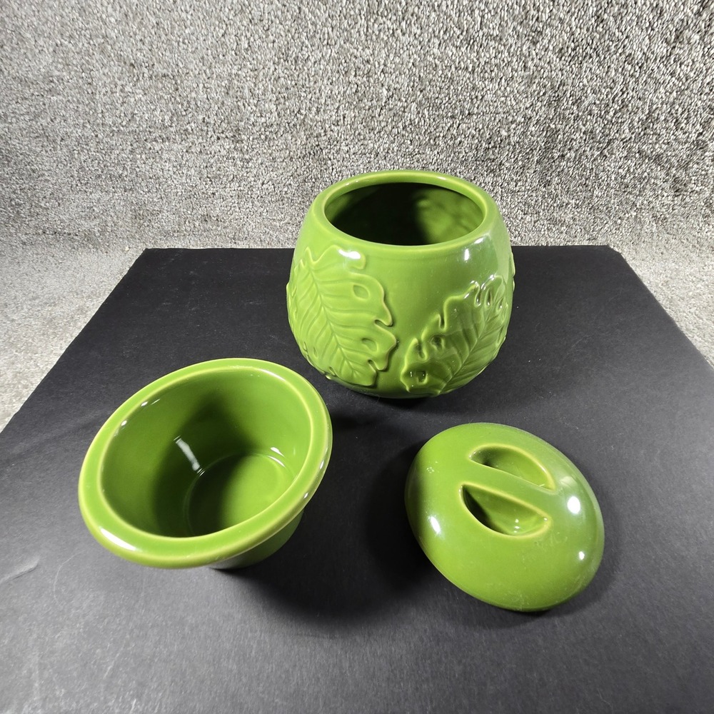 Summer Living Butter Crock Green Monstera Leaf Tropical Ceramic 3-PCPiece Set OS
